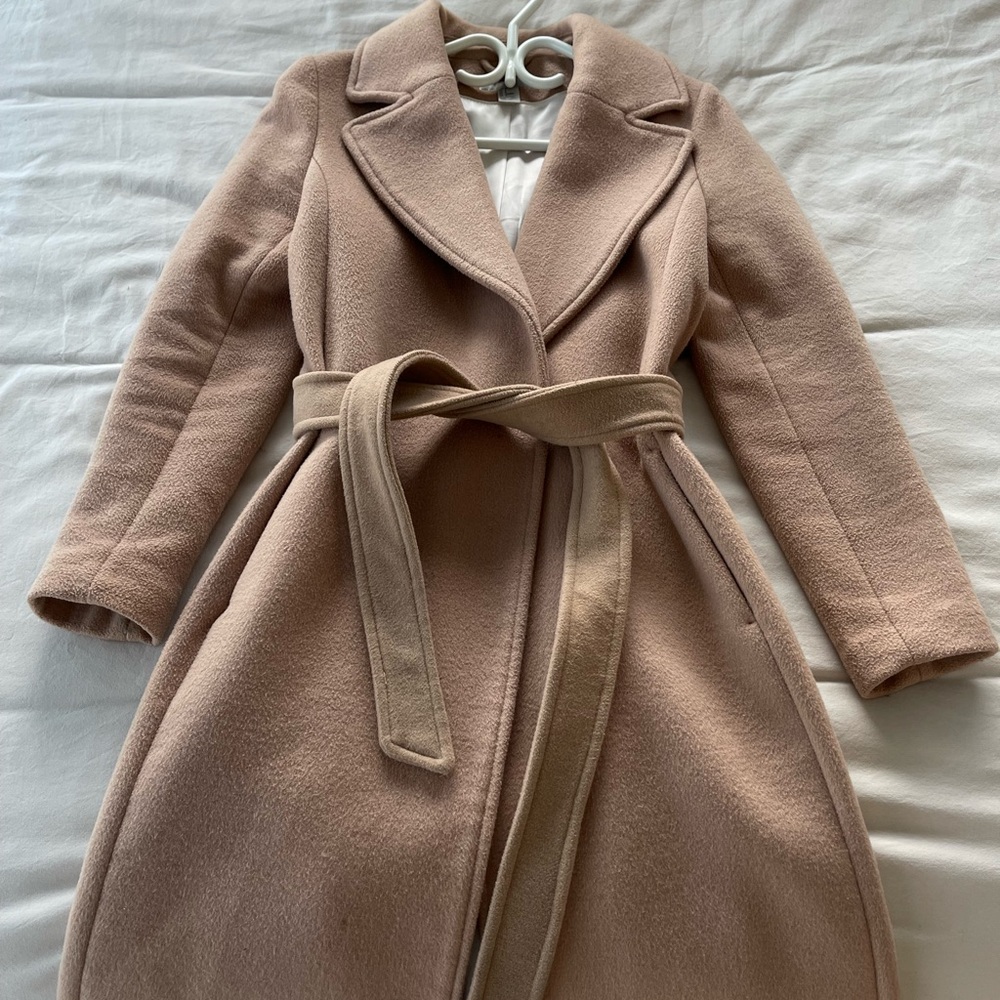 Womens Blush Wrap Belted Wool-Blend Coat